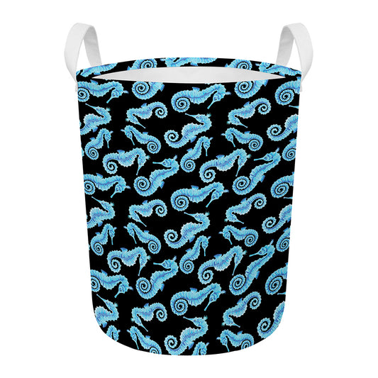 Watercolor Seahorse Pattern Print Round Laundry Basket