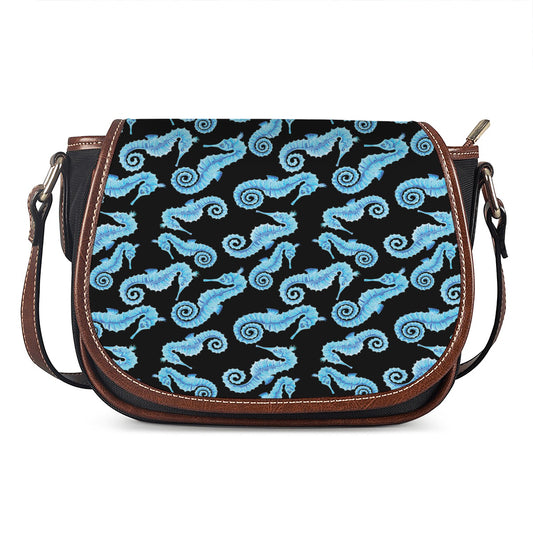 Watercolor Seahorse Pattern Print Saddle Bag