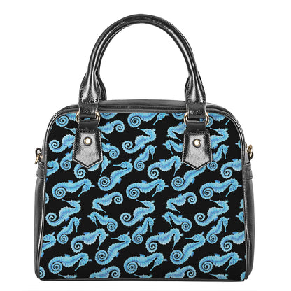 Watercolor Seahorse Pattern Print Shoulder Handbag