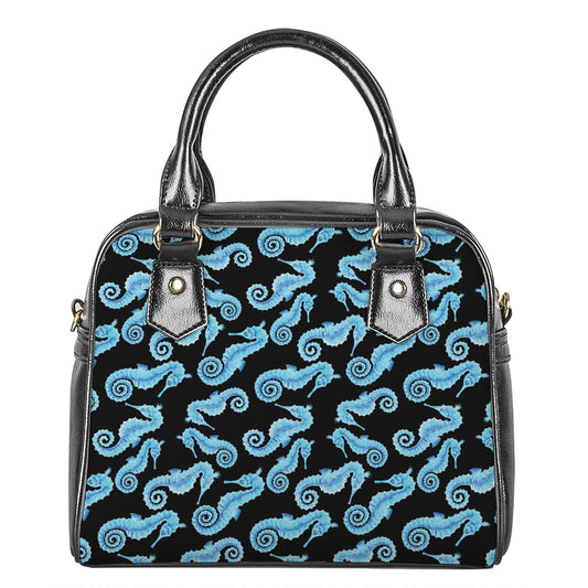 Watercolor Seahorse Pattern Print Shoulder Handbag