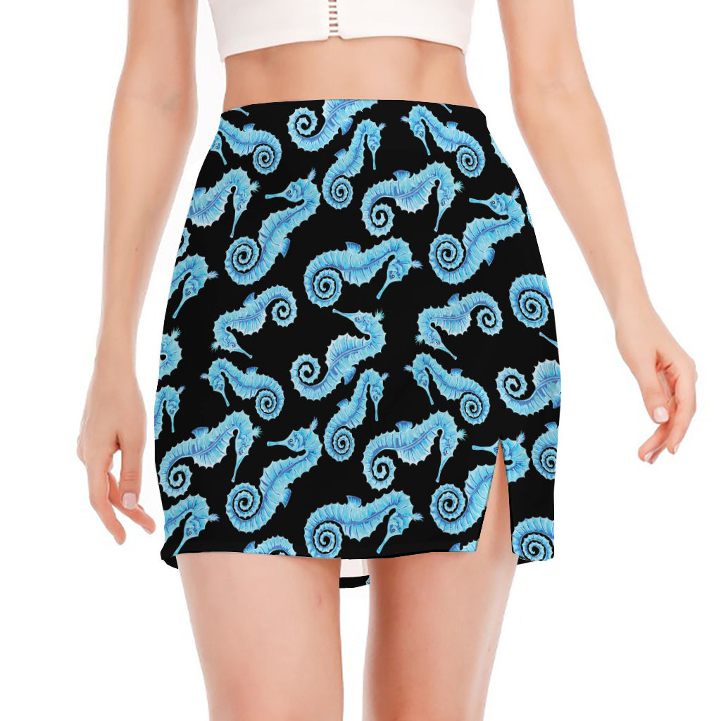 Watercolor Seahorse Pattern Print Side Slit Mini Skirt