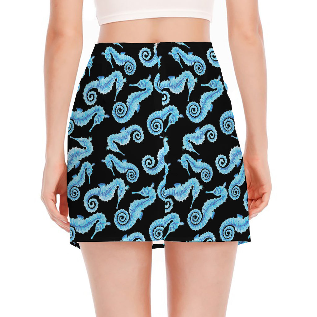 Watercolor Seahorse Pattern Print Side Slit Mini Skirt