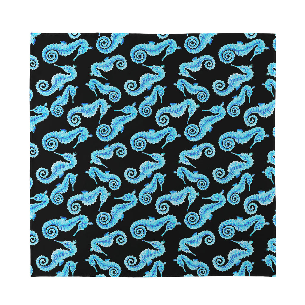 Watercolor Seahorse Pattern Print Silk Bandana