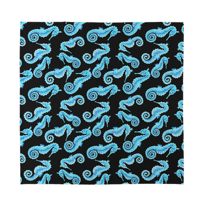 Watercolor Seahorse Pattern Print Silk Bandana