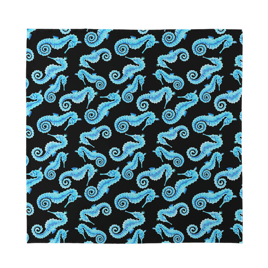 Watercolor Seahorse Pattern Print Silk Bandana