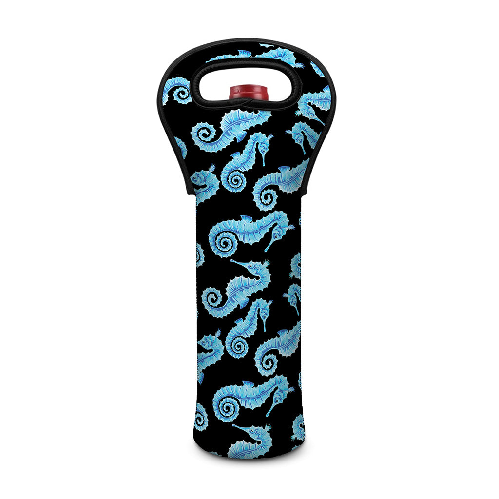 Watercolor Seahorse Pattern Print Single Neoprene Wine Tote