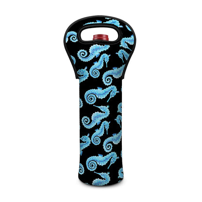 Watercolor Seahorse Pattern Print Single Neoprene Wine Tote
