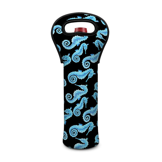 Watercolor Seahorse Pattern Print Single Neoprene Wine Tote