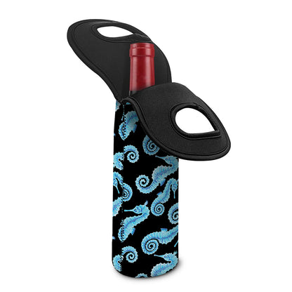 Watercolor Seahorse Pattern Print Single Neoprene Wine Tote