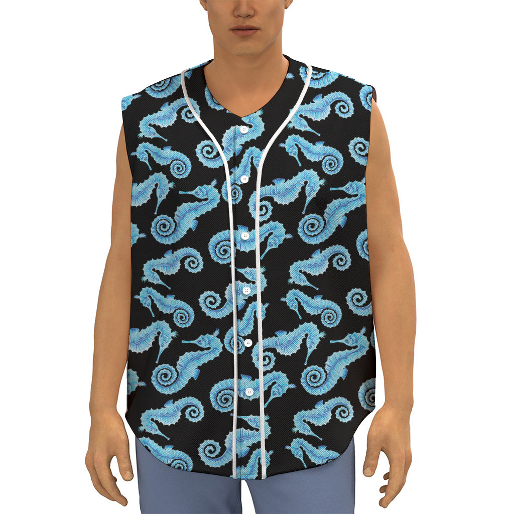 Watercolor Seahorse Pattern Print Sleeveless Baseball Jersey