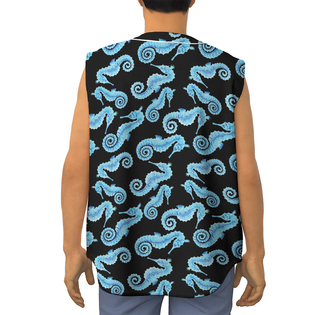 Watercolor Seahorse Pattern Print Sleeveless Baseball Jersey