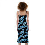 Watercolor Seahorse Pattern Print Slim Fit Midi Cami Dress