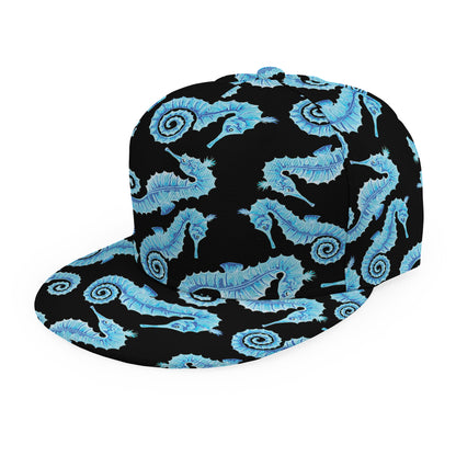 Watercolor Seahorse Pattern Print Snapback Cap
