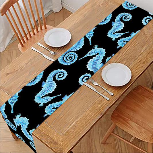 Watercolor Seahorse Pattern Print Table Runner