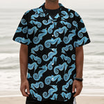 Watercolor Seahorse Pattern Print Textured Short Sleeve Shirt