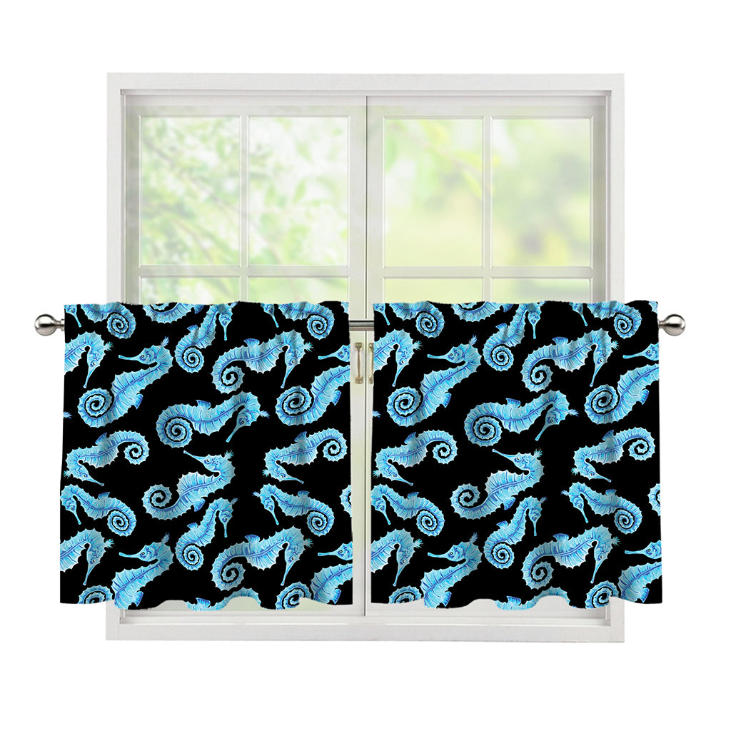 Watercolor Seahorse Pattern Print Tier Curtains