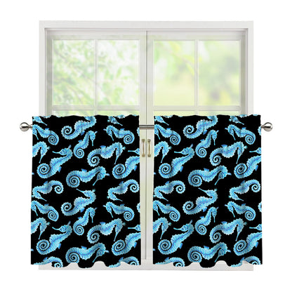 Watercolor Seahorse Pattern Print Tier Curtains
