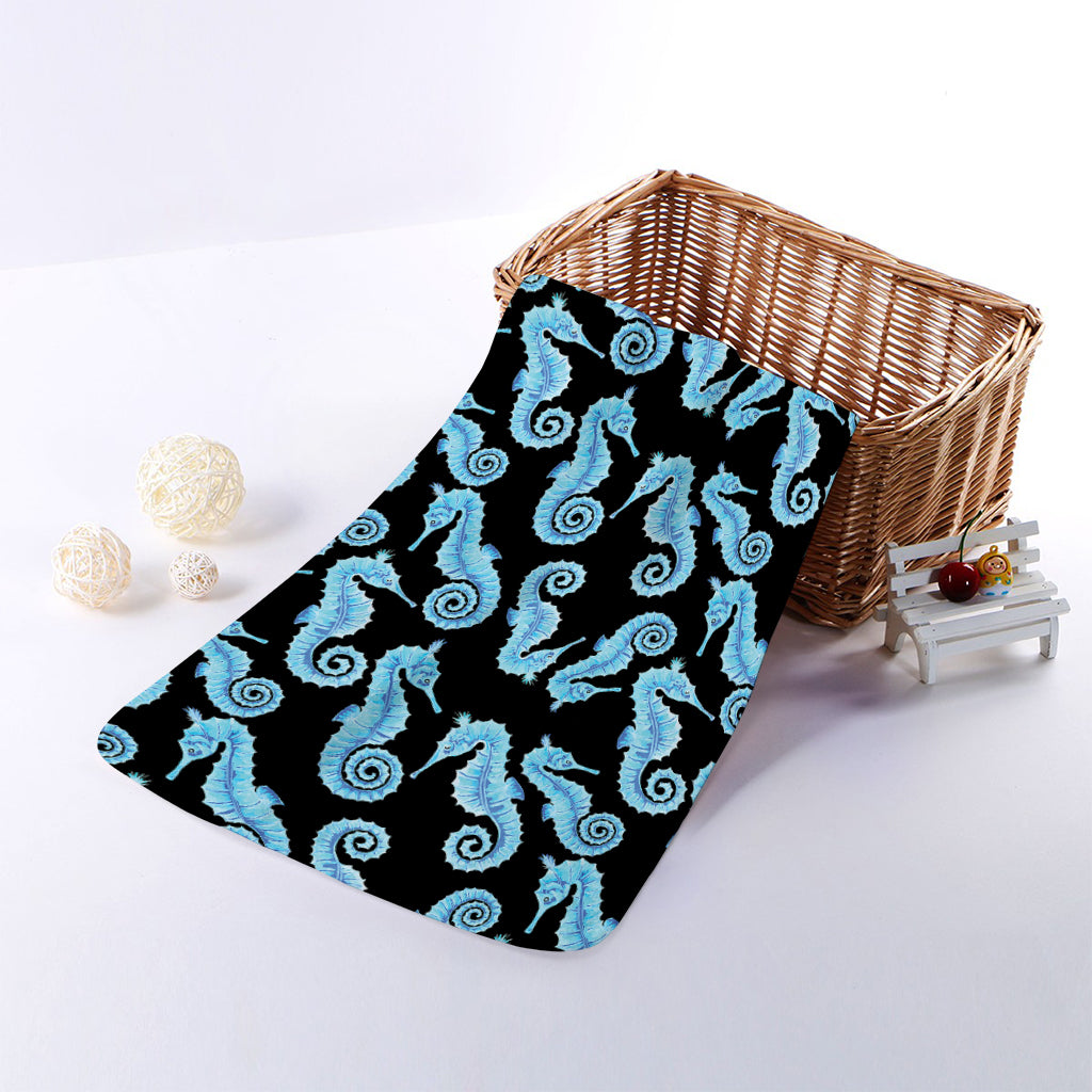 Watercolor Seahorse Pattern Print Towel
