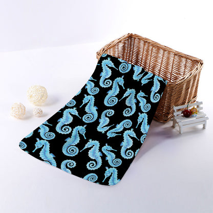 Watercolor Seahorse Pattern Print Towel