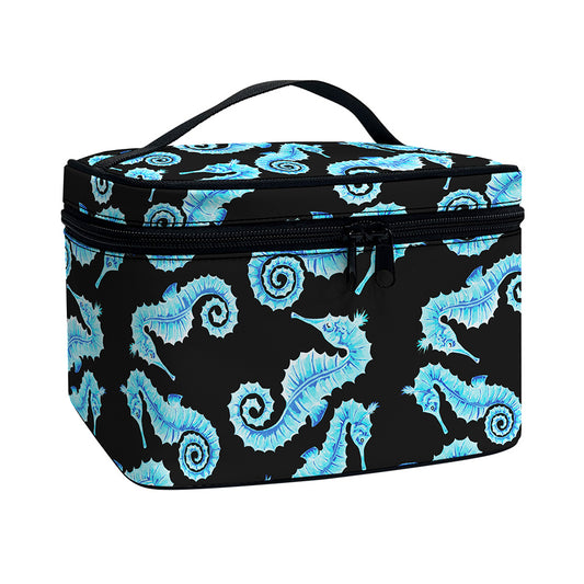 Watercolor Seahorse Pattern Print Travel Makeup Bag