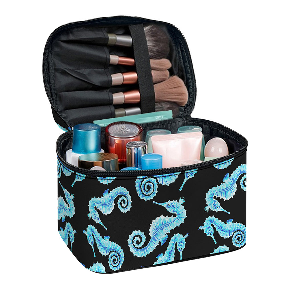 Watercolor Seahorse Pattern Print Travel Makeup Bag