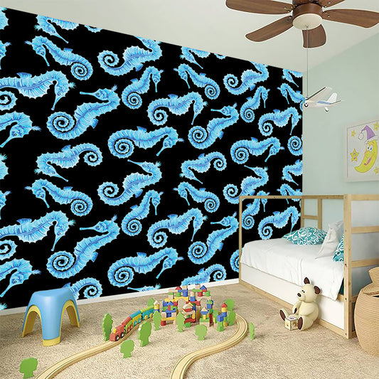 Watercolor Seahorse Pattern Print Wall Sticker