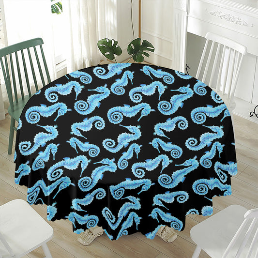 Watercolor Seahorse Pattern Print Waterproof Round Tablecloth