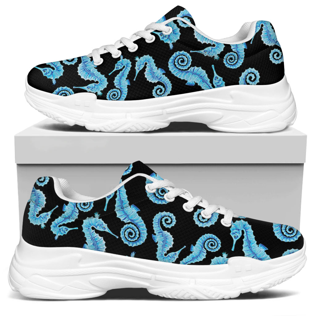Watercolor Seahorse Pattern Print White Chunky Shoes