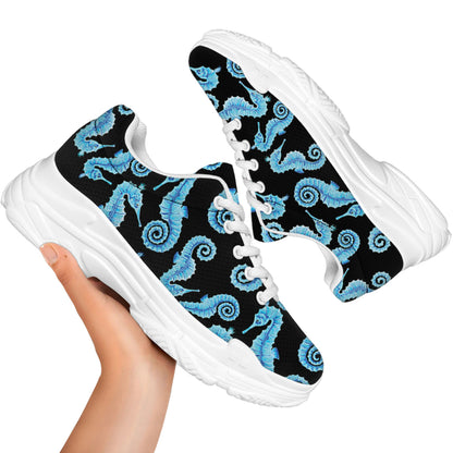 Watercolor Seahorse Pattern Print White Chunky Shoes