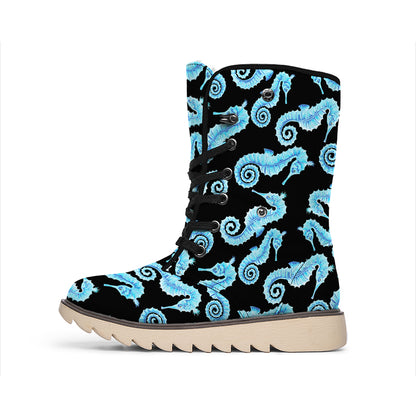 Watercolor Seahorse Pattern Print Winter Boots