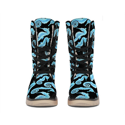 Watercolor Seahorse Pattern Print Winter Boots