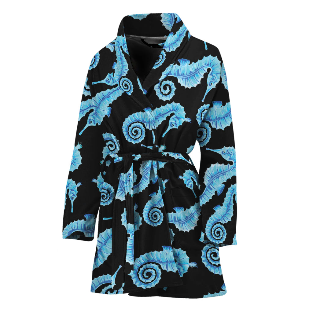 Watercolor Seahorse Pattern Print Women's Bathrobe