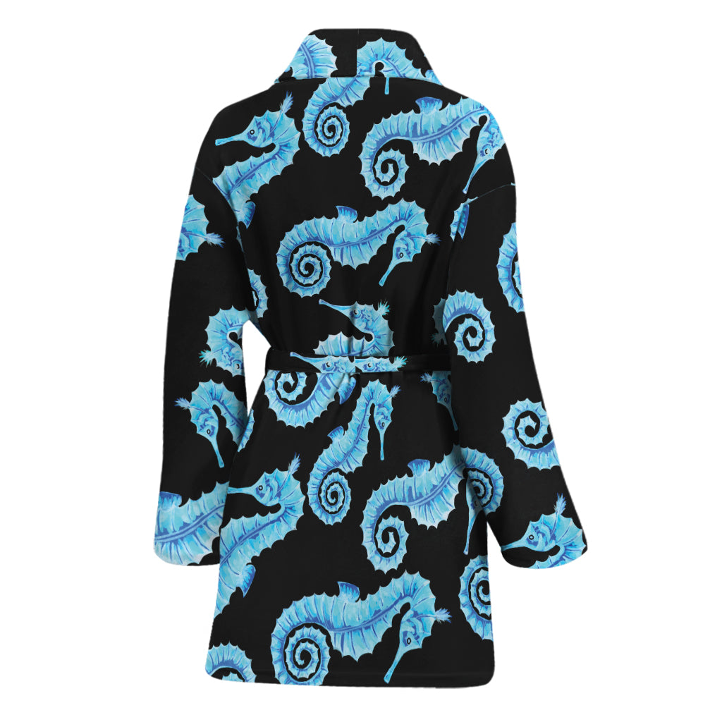 Watercolor Seahorse Pattern Print Women's Bathrobe