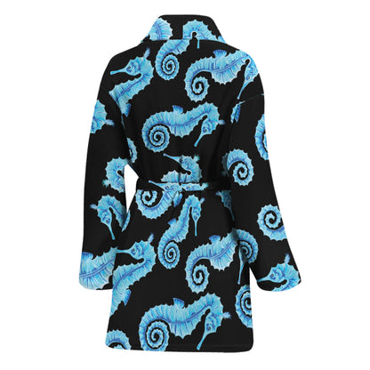 Watercolor Seahorse Pattern Print Women's Bathrobe