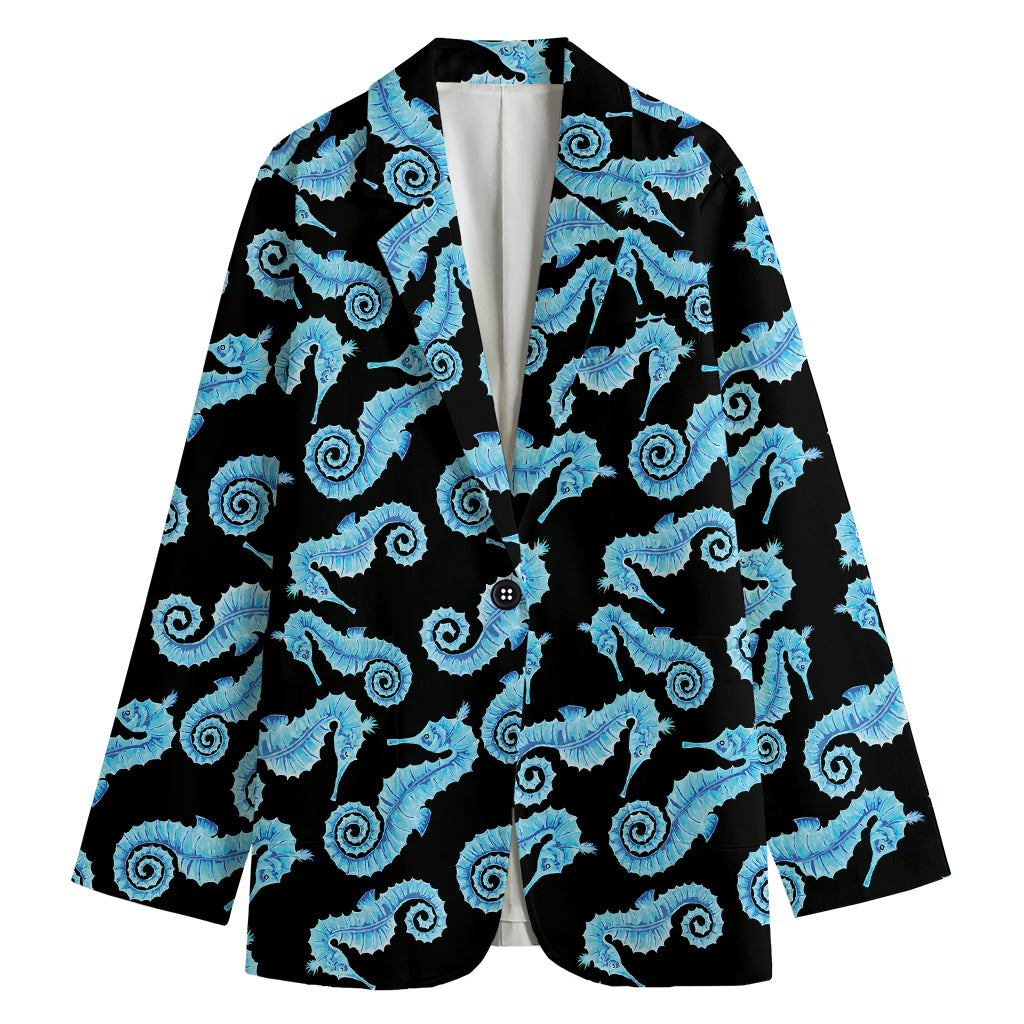 Watercolor Seahorse Pattern Print Women's Blazer