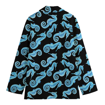 Watercolor Seahorse Pattern Print Women's Blazer