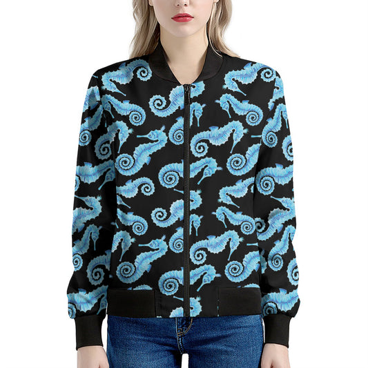 Watercolor Seahorse Pattern Print Women's Bomber Jacket