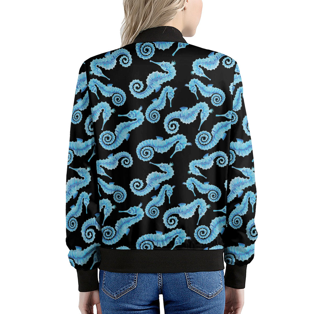 Watercolor Seahorse Pattern Print Women's Bomber Jacket