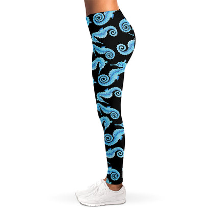 Watercolor Seahorse Pattern Print Women's Leggings