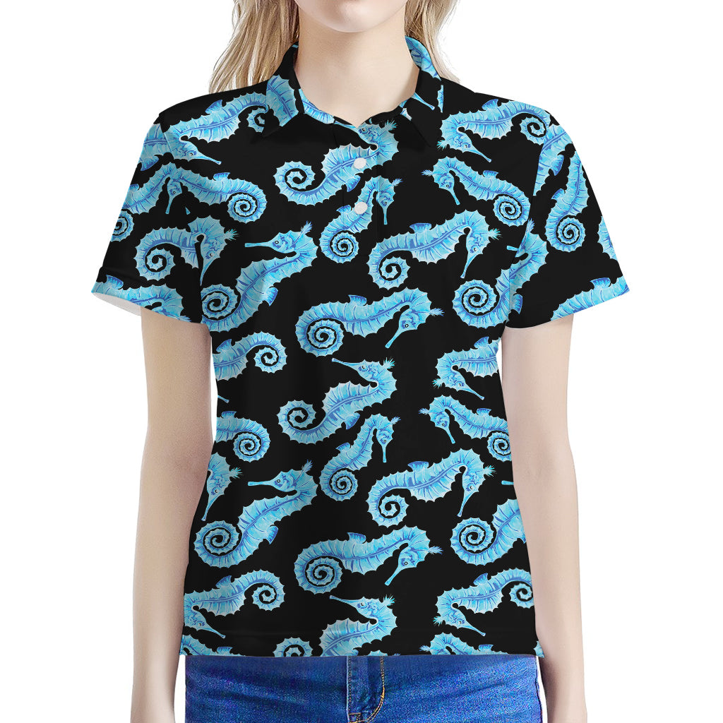 Watercolor Seahorse Pattern Print Women's Polo Shirt