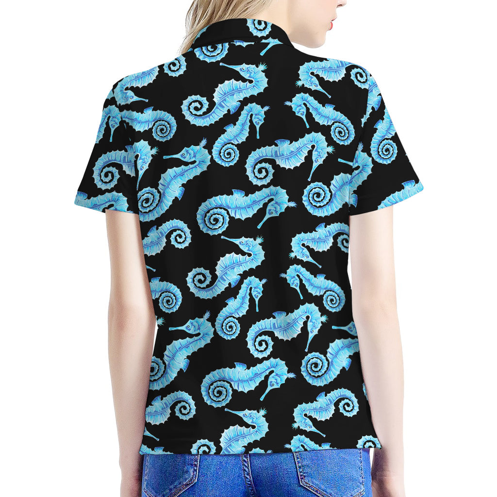 Watercolor Seahorse Pattern Print Women's Polo Shirt