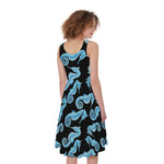 Watercolor Seahorse Pattern Print Women's Sleeveless Dress