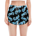 Watercolor Seahorse Pattern Print Women's Split Running Shorts