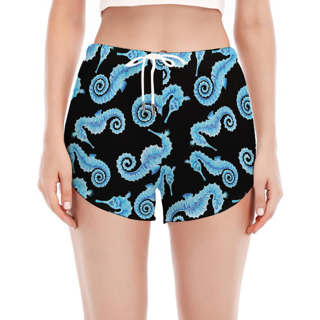 Watercolor Seahorse Pattern Print Women's Split Running Shorts
