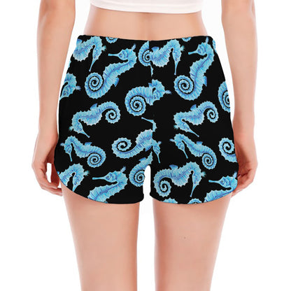 Watercolor Seahorse Pattern Print Women's Split Running Shorts
