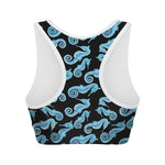 Watercolor Seahorse Pattern Print Women's Sports Bra