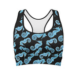 Watercolor Seahorse Pattern Print Women's Sports Bra