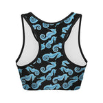 Watercolor Seahorse Pattern Print Women's Sports Bra