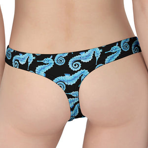 Watercolor Seahorse Pattern Print Women's Thong