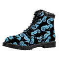 Watercolor Seahorse Pattern Print Padded Collar Lace Up Boots